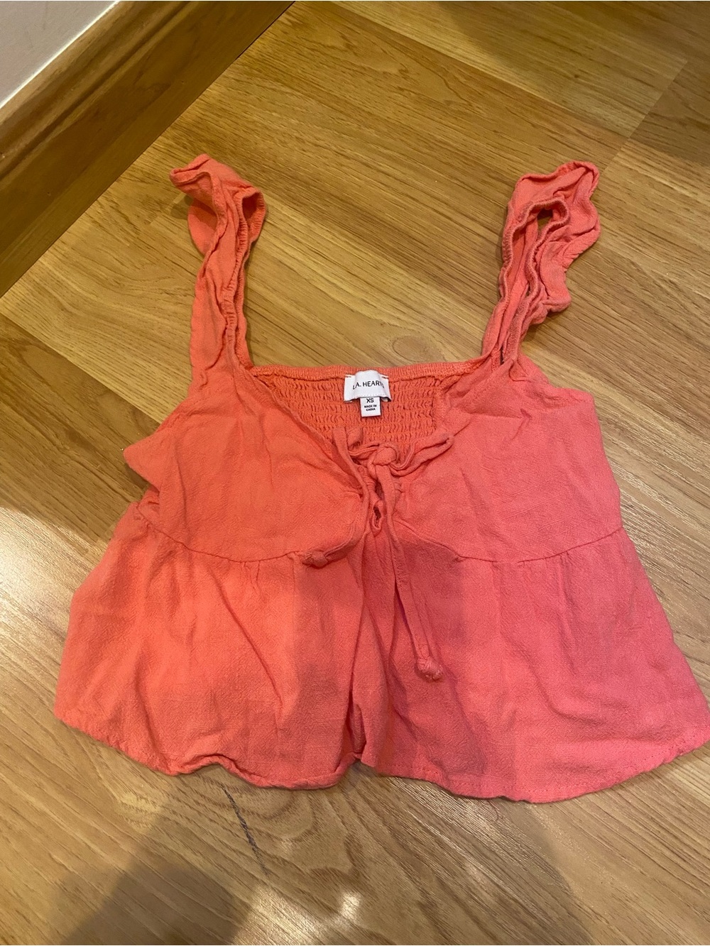 LA Hearts Coral Ruffle-Strap Tank Top